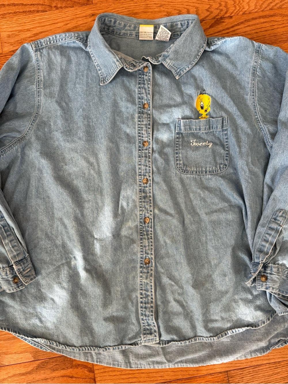 1999 Vintage Looney Tunes Tweety Bird 26/28 Women’s Denim Button Up Long Sleeve